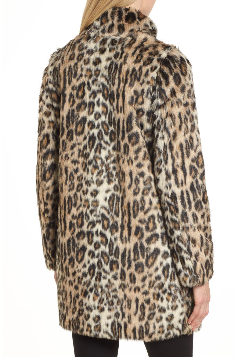 Leopard Print Faux Fur Funnel Coat, Alternate, color, LEOPARD