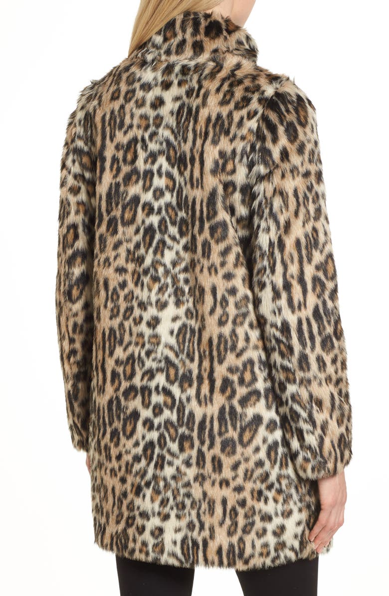 DOROTHY PERKINS Leopard Print Faux Fur Funnel Coat, Alternate, color, 