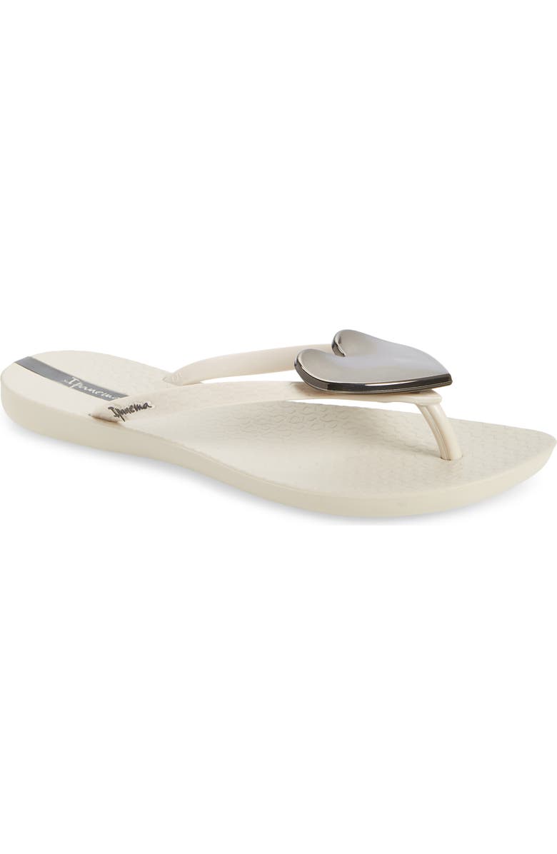 Ipanema Wave Heart Flip Flop, Main, color, Beige/ Beige/ Black