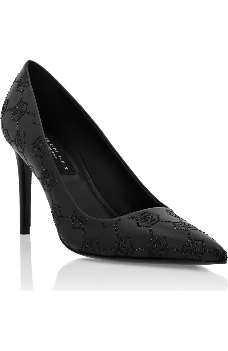PHILIPP PLEIN Mid Heel Pumps Monogram Strass Women, Main, color, Black/Black