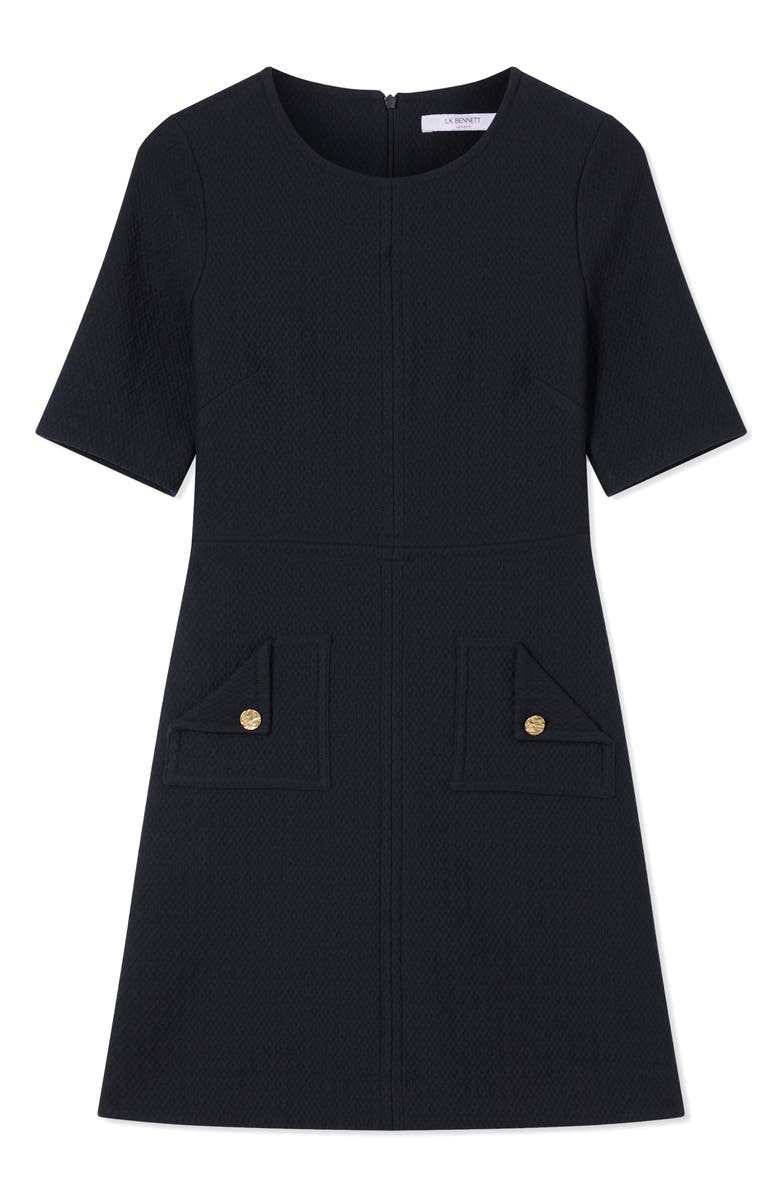 LK Bennett Skyla Textured A-Line Dress, Alternate, color, Navy
