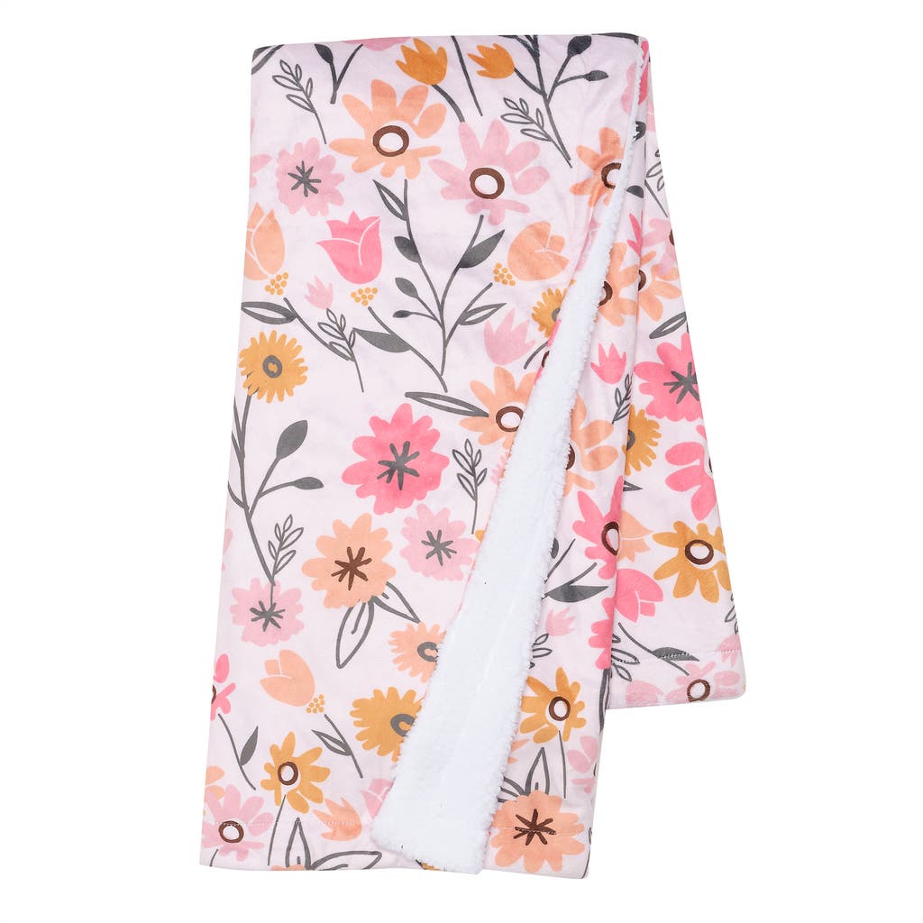 Lambs & Ivy Little Garden Soft Luxurious Floral Warm Fleece Baby Blanket In Pink
