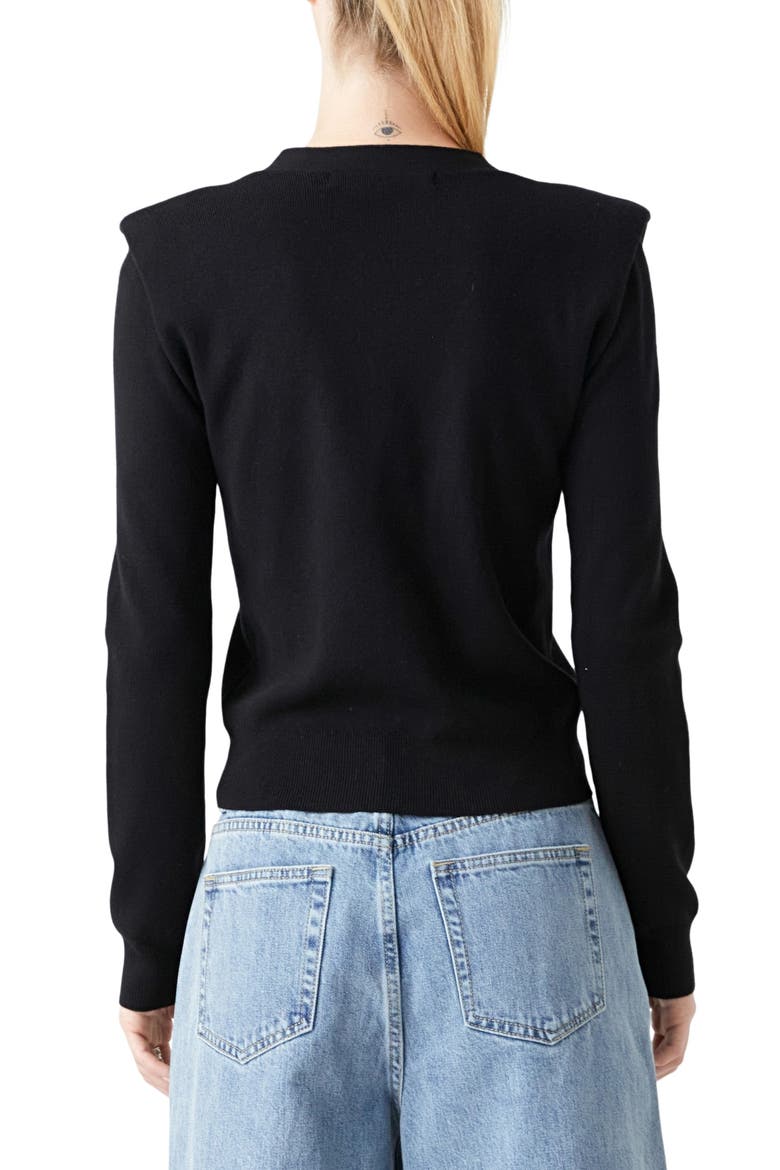 Padded Shoulder V-Neck Cardigan, Alternate, color, BLACK