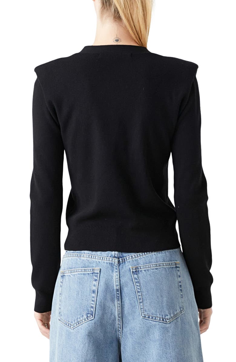 Grey Lab Padded Shoulder V-Neck Cardigan, Alternate, color, Black