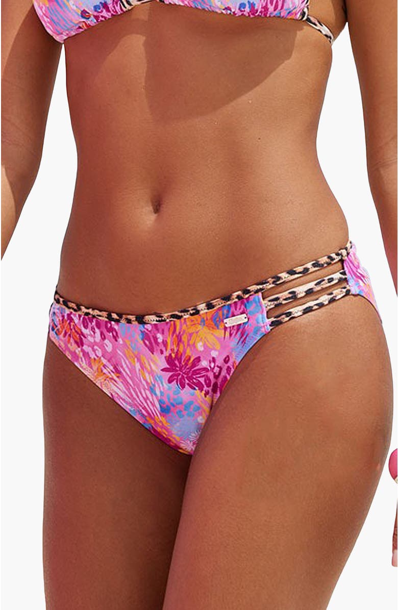 LASCANA Women's Leopard Floral Classic Bikini Bottom, Main, color, Rose Printed