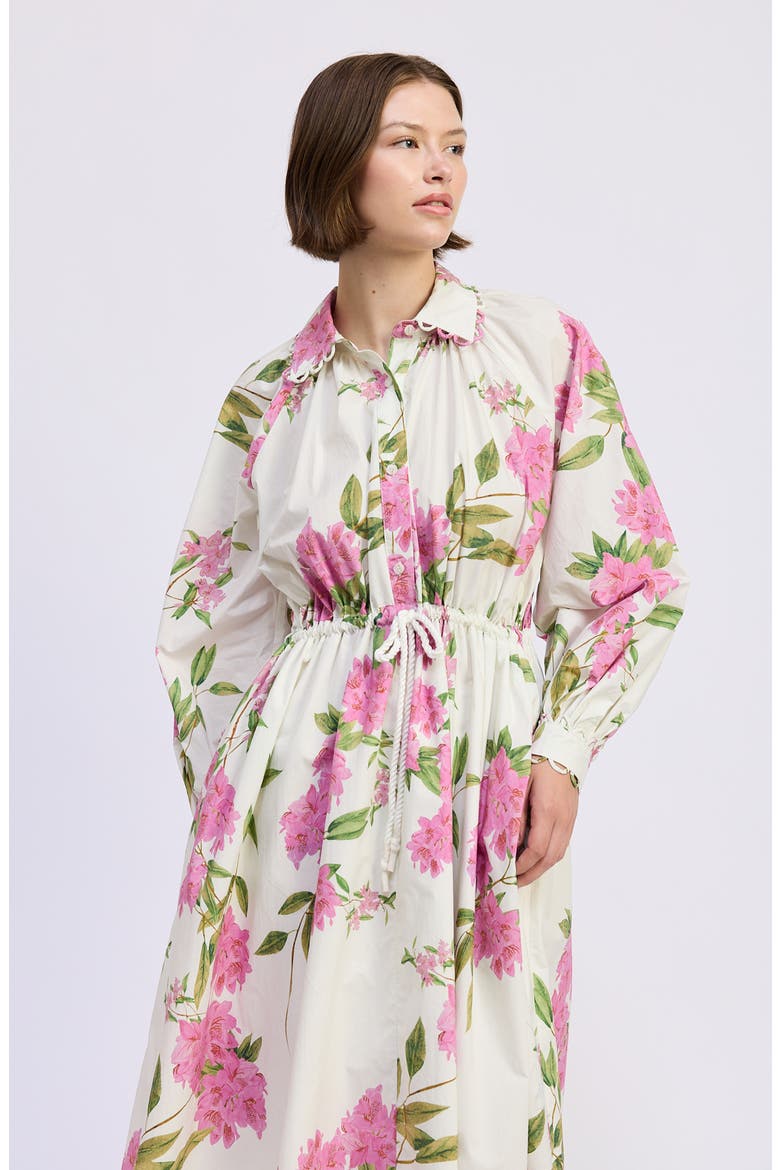Esther Long Sleeve Floral Midi Shirtdress, Alternate, color, WHITE PINK SAGE