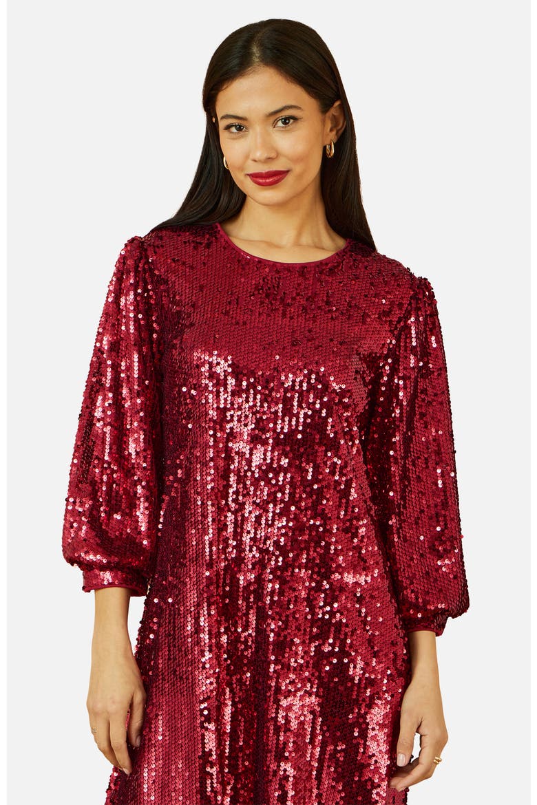 Balloon Sleeve Sequin Mini Dress, Alternate, color, Burgundy