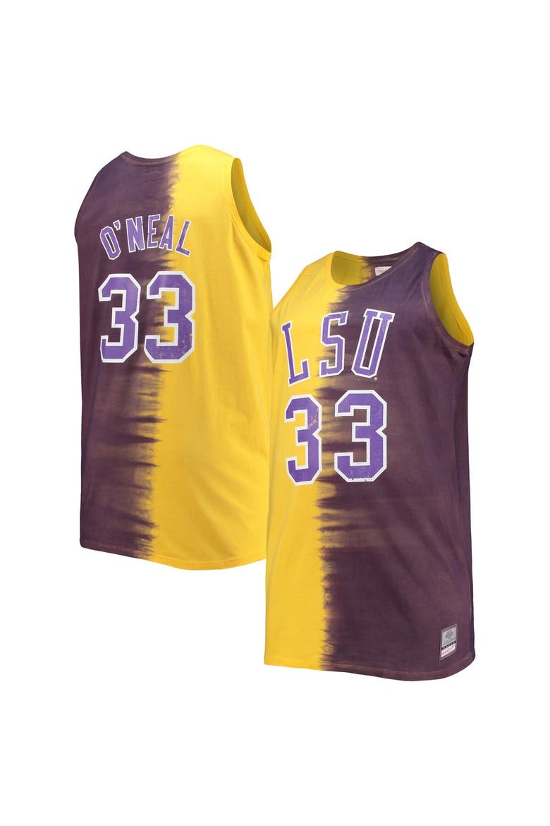 Men's Mitchell & Ness Shaquille O'Neal Purple/Gold LSU Tigers Big & Tall Player Tie-Dye Jersey, Main, color, Purple