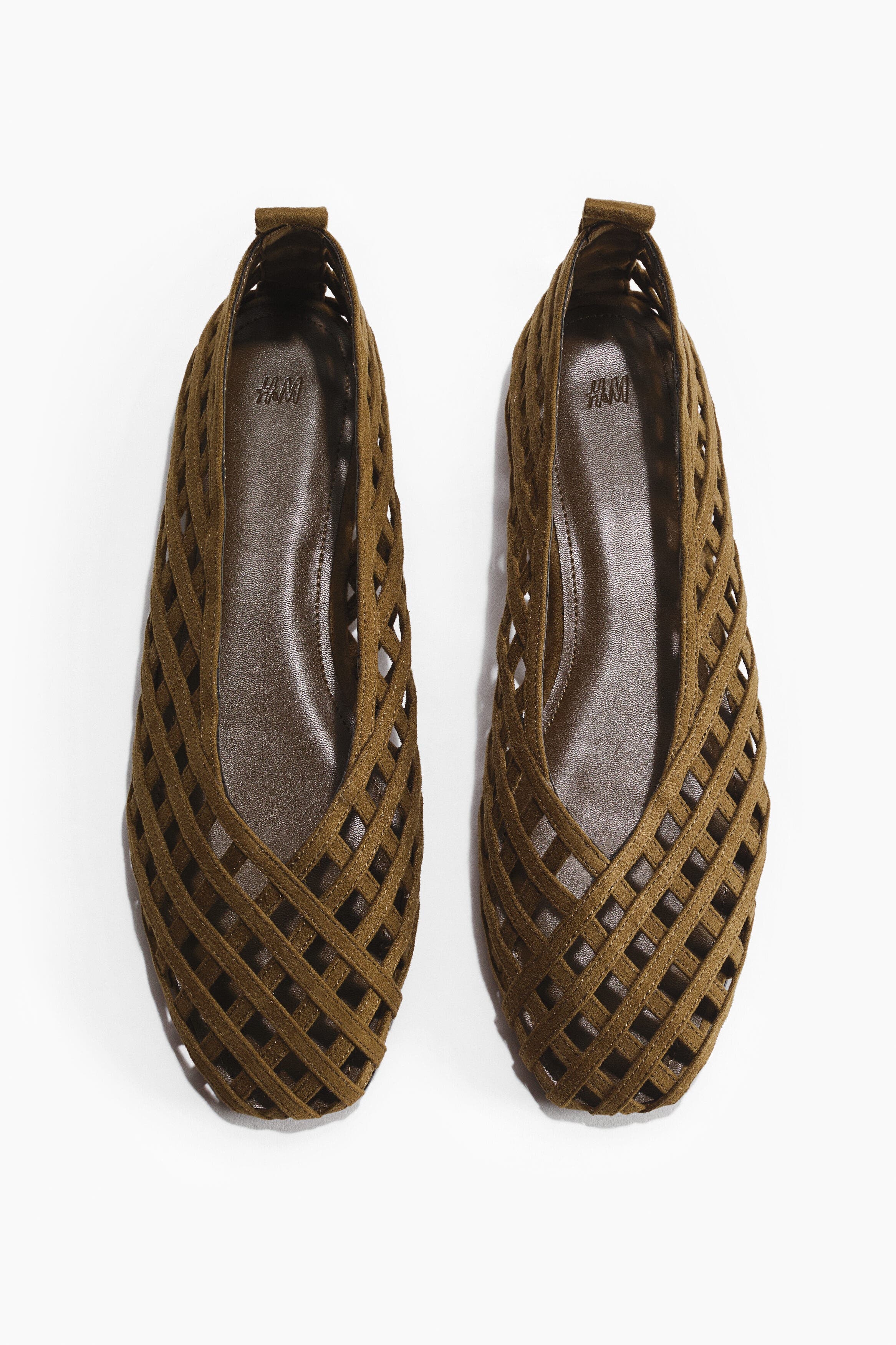 H&M Braided-look Ballet Flats, Main, color, Dark Khaki Green