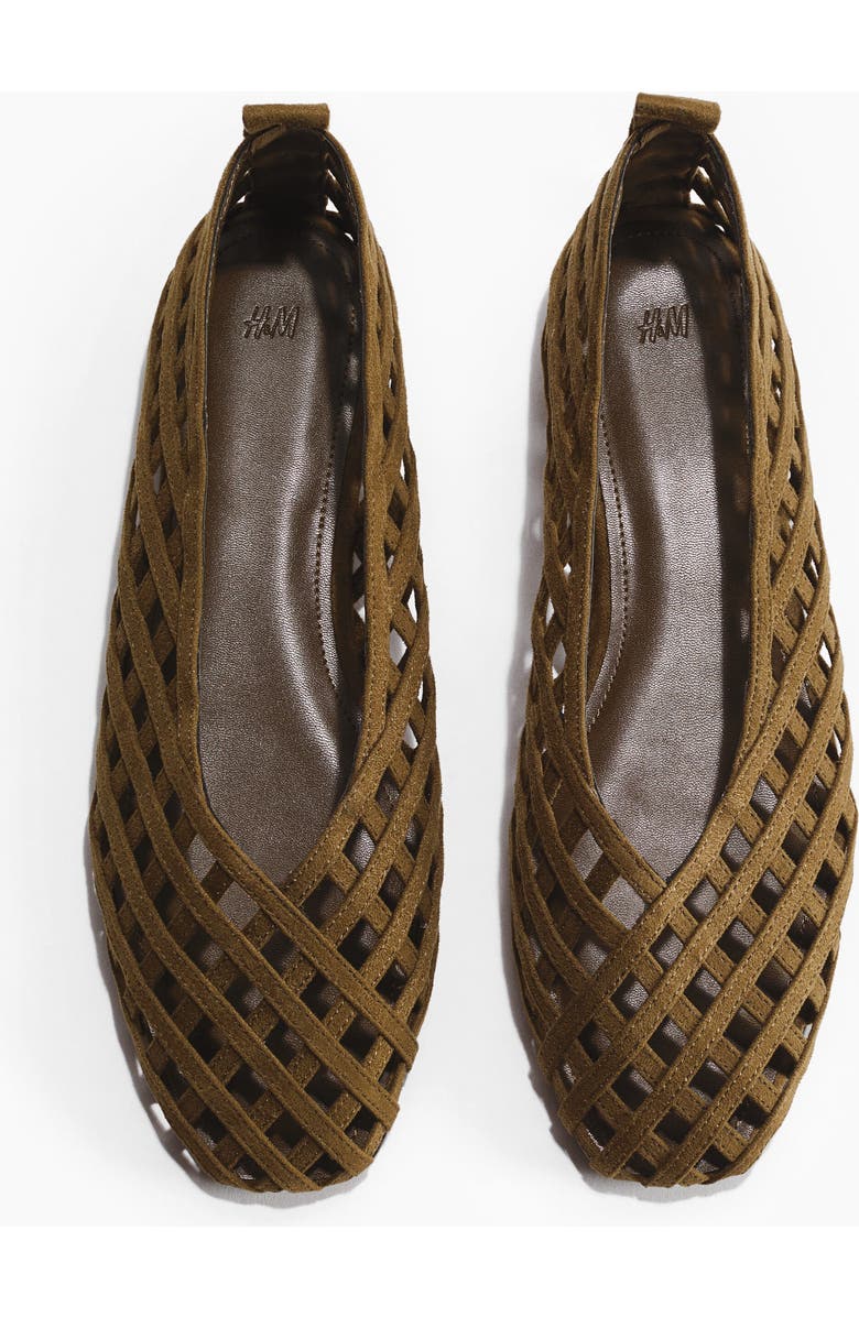 H&M Braided-look Ballet Flats, Main, color, Dark Khaki Green