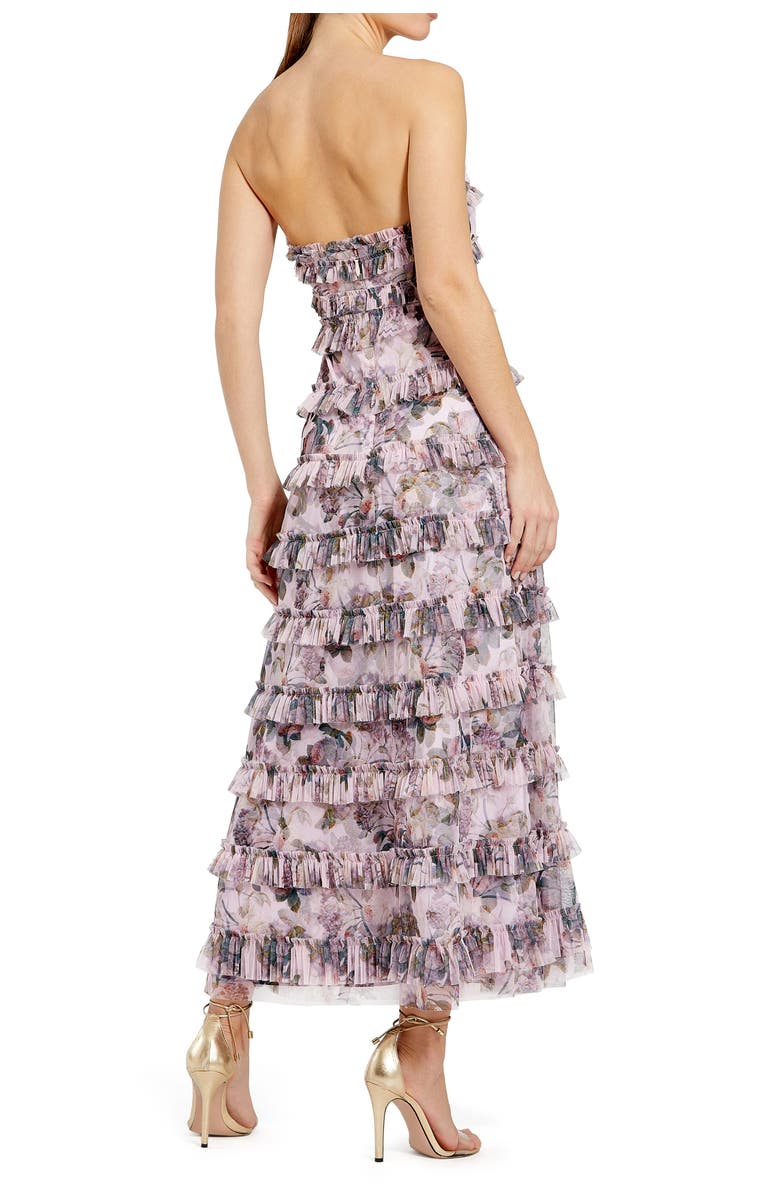 Mac Duggal Strapless Floral Micro Ruffle Dress, Alternate, color, Purple Multi