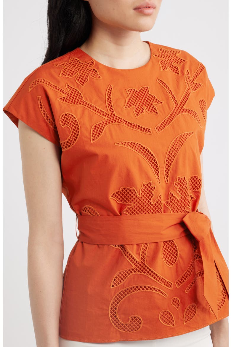 The Camila Lace Detail Cotton Top, Alternate, color, MOROCCAN RED
