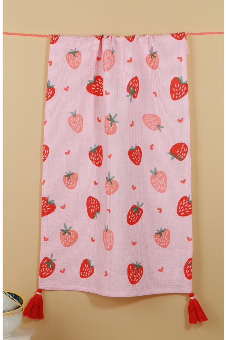 Strawberry Fields Forever Set of 3 Kitchen Towels, Alternate, color, PINK/ RED