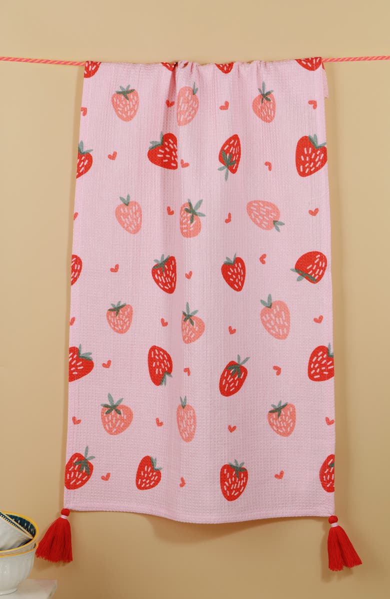 Tiramisu Strawberry Fields Forever Set of 3 Kitchen Towels, Alternate, color, Pink/ Red