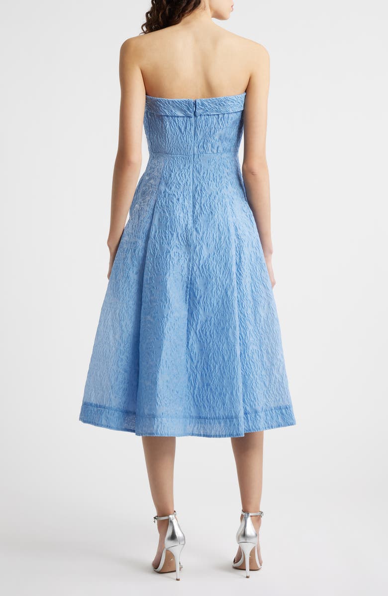 Tahari ASL Rhinestone Floral Embroidery Strapless Floral Jacquard Cocktail Dress, Alternate, color, Riverside Blue