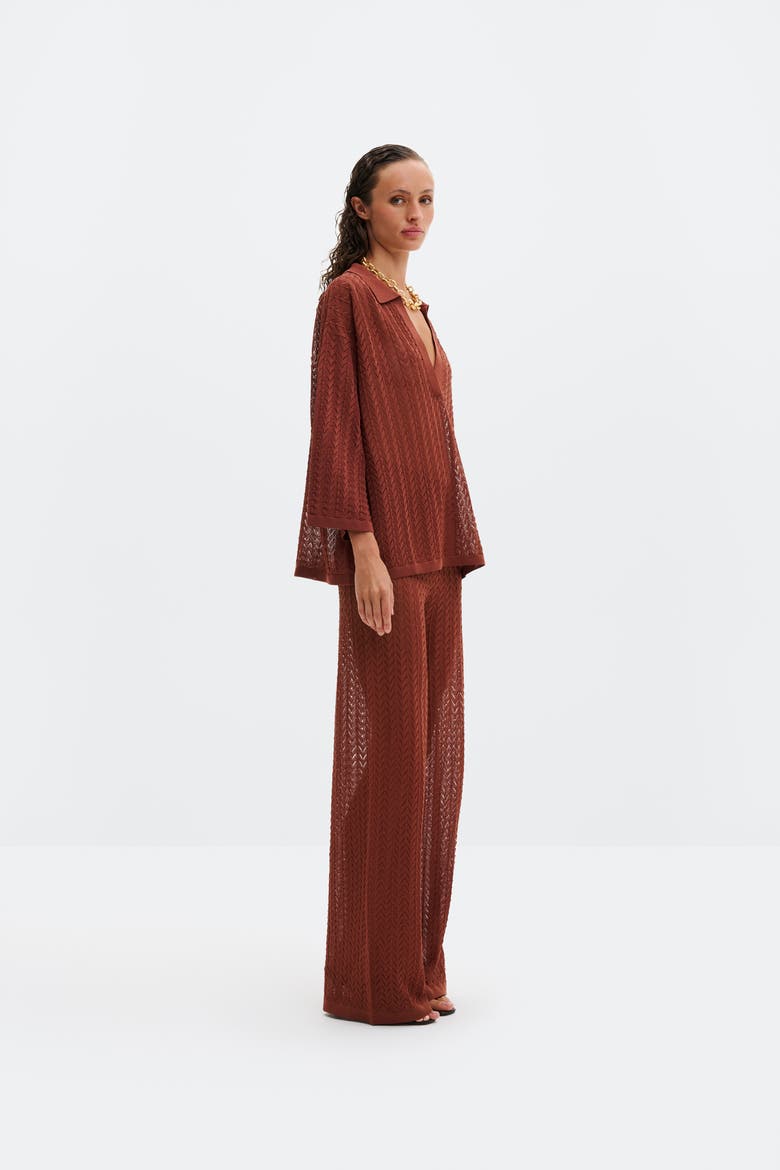 Martina Wide Structure Knitted Pants, Alternate, color, Rust