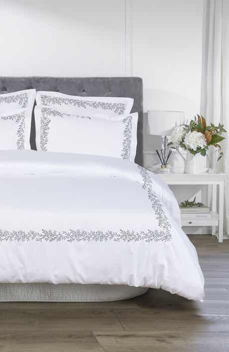 MELANGE HOME Floral Embroidered 600 Thread Count 100% Cotton Duvet Cover Set