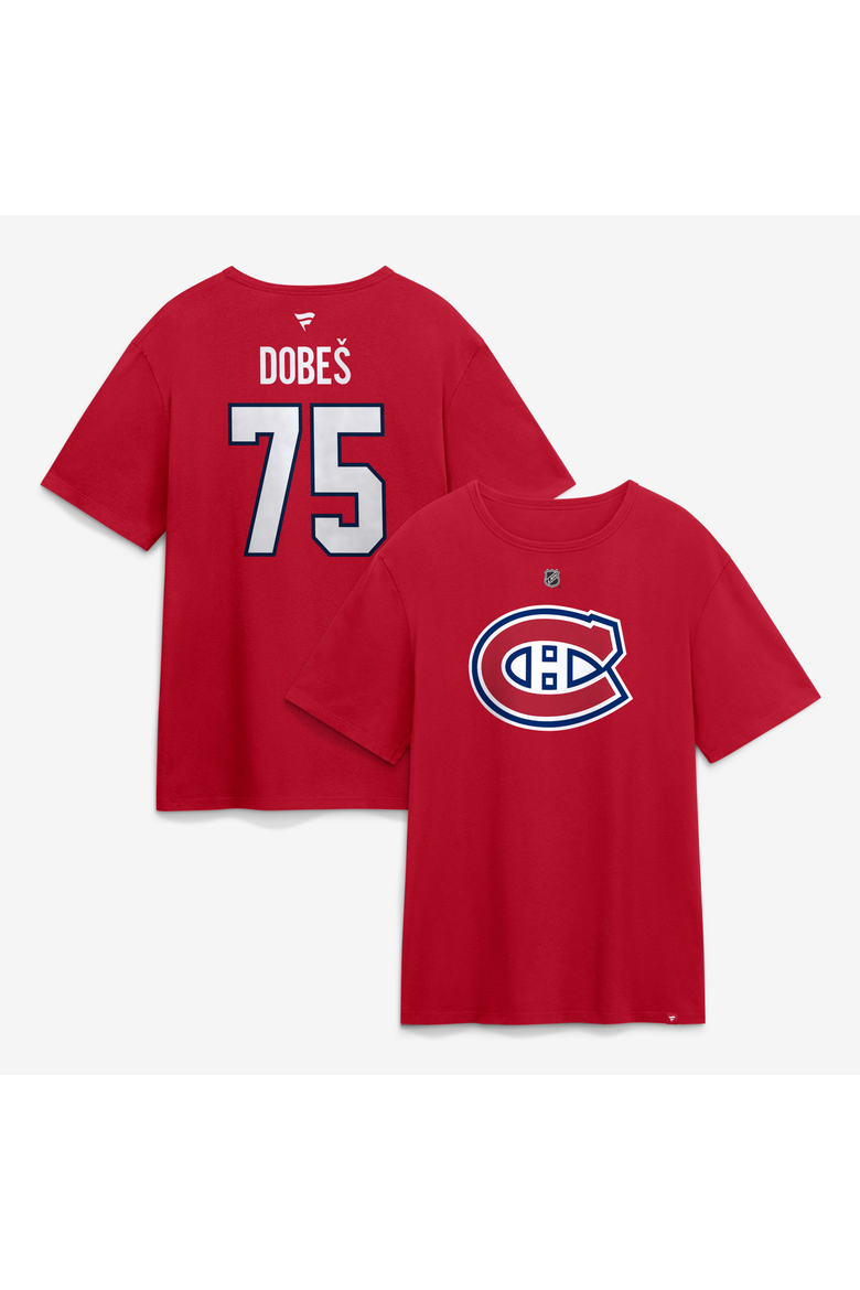Men's Fanatics Jakub Dobes Red Montreal Canadiens Authentic Stack Name & Number T-Shirt, Main, color, Red