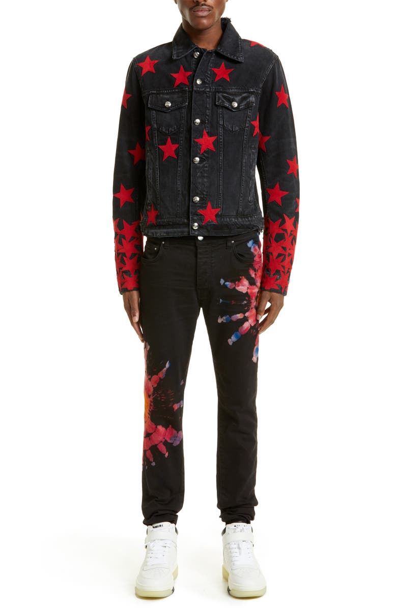 AMIRI Chemist Suede Stars Denim Jacket, Alternate, color, 