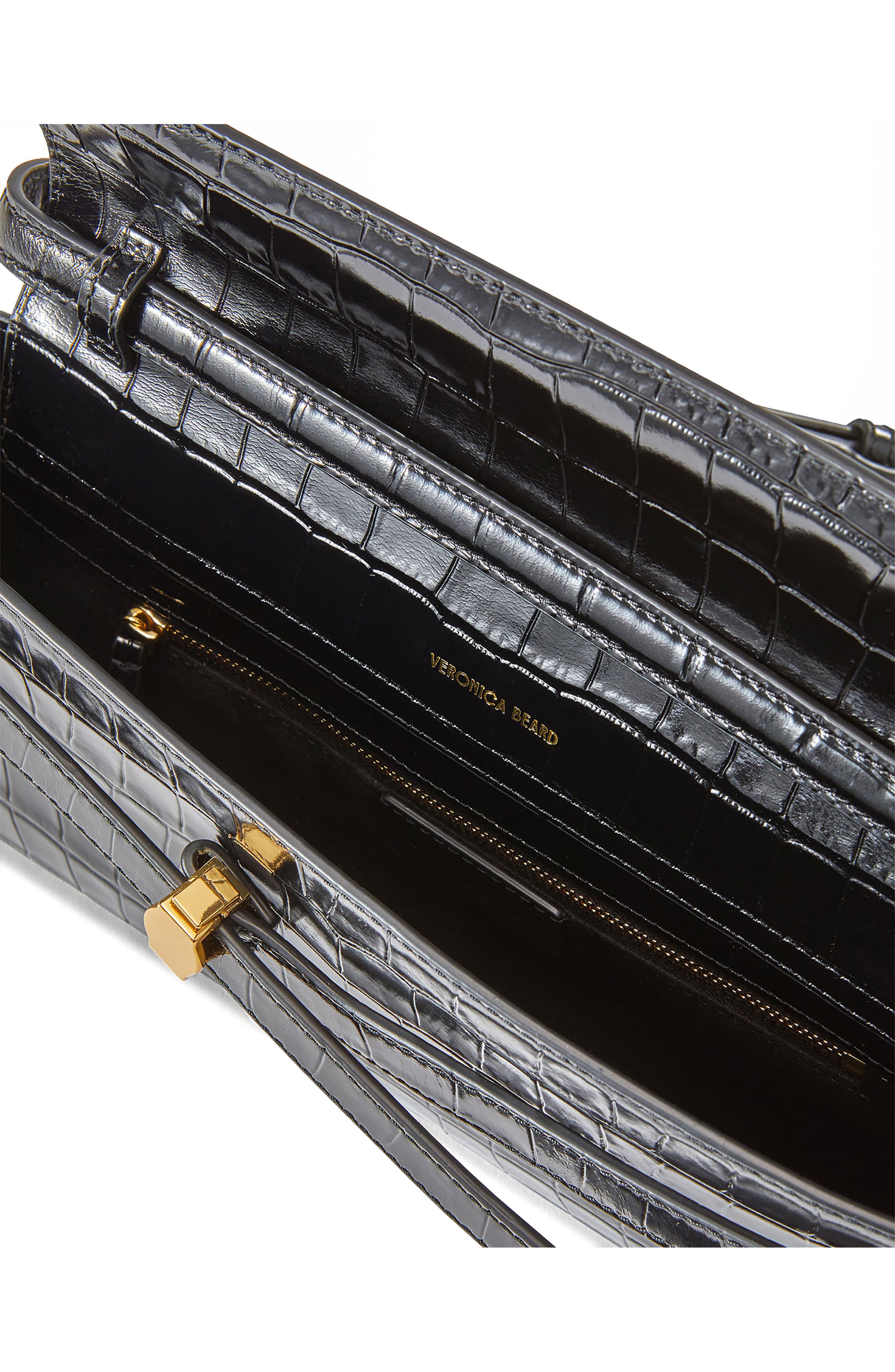 Veronica Beard Dash Croc Embossed Leather Shoulder Bag, Alternate, color, Black