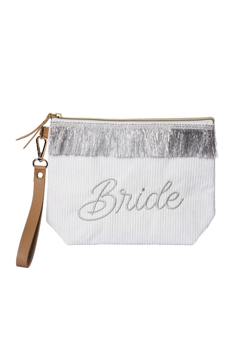 Totalee Gift Bride Corduroy Bag w/ Fringe Polyester Clear, Main, color, White