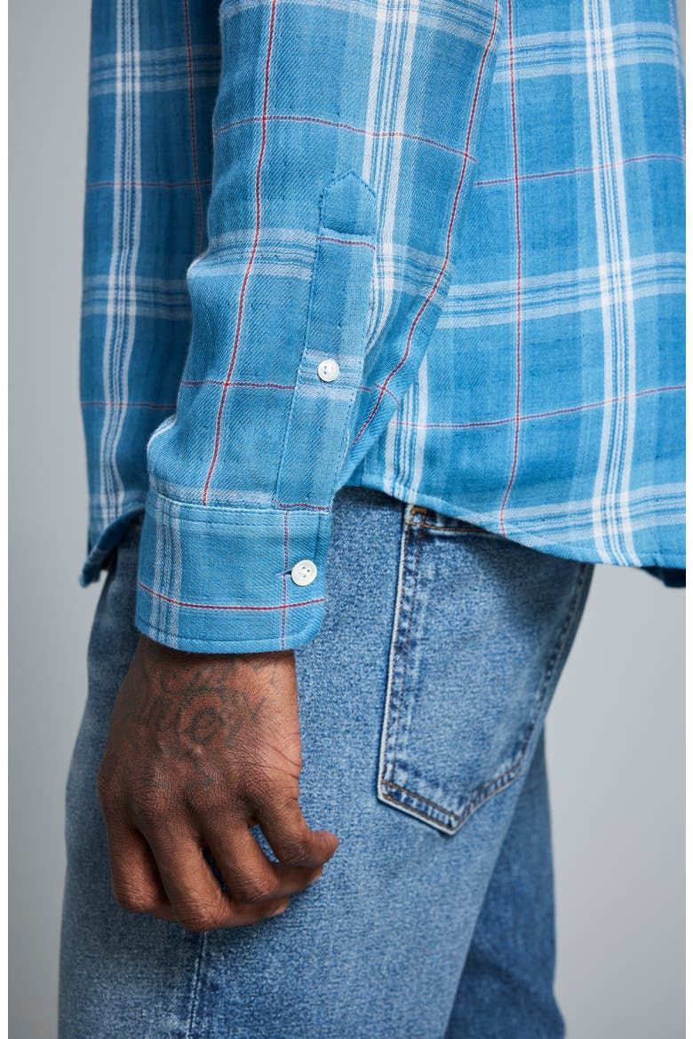 Cypress Plaid Double Face Cotton Button-Up Shirt, Alternate, color, WASHED INDIGO