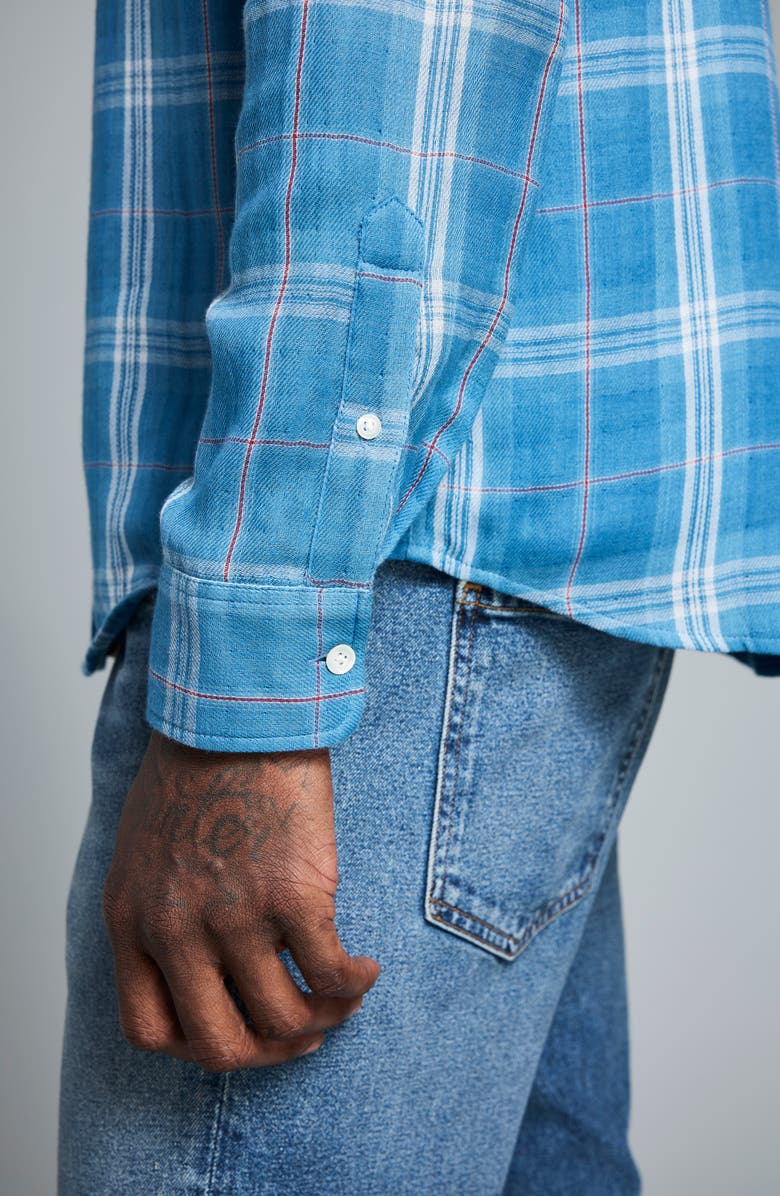 Billy Reid Cypress Plaid Double Face Cotton Button-Up Shirt, Alternate, color, Washed Indigo