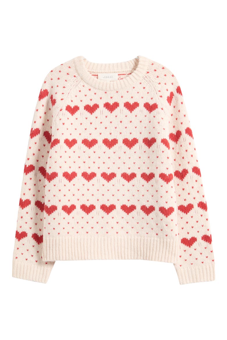 The Intarsia Heart Wool Blend Sweater, Alternate, color, PEARL W/ RED