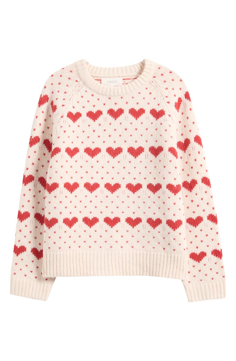 THE GREAT. The Intarsia Heart Wool Blend Sweater, Main, color, Pearl W/ Red