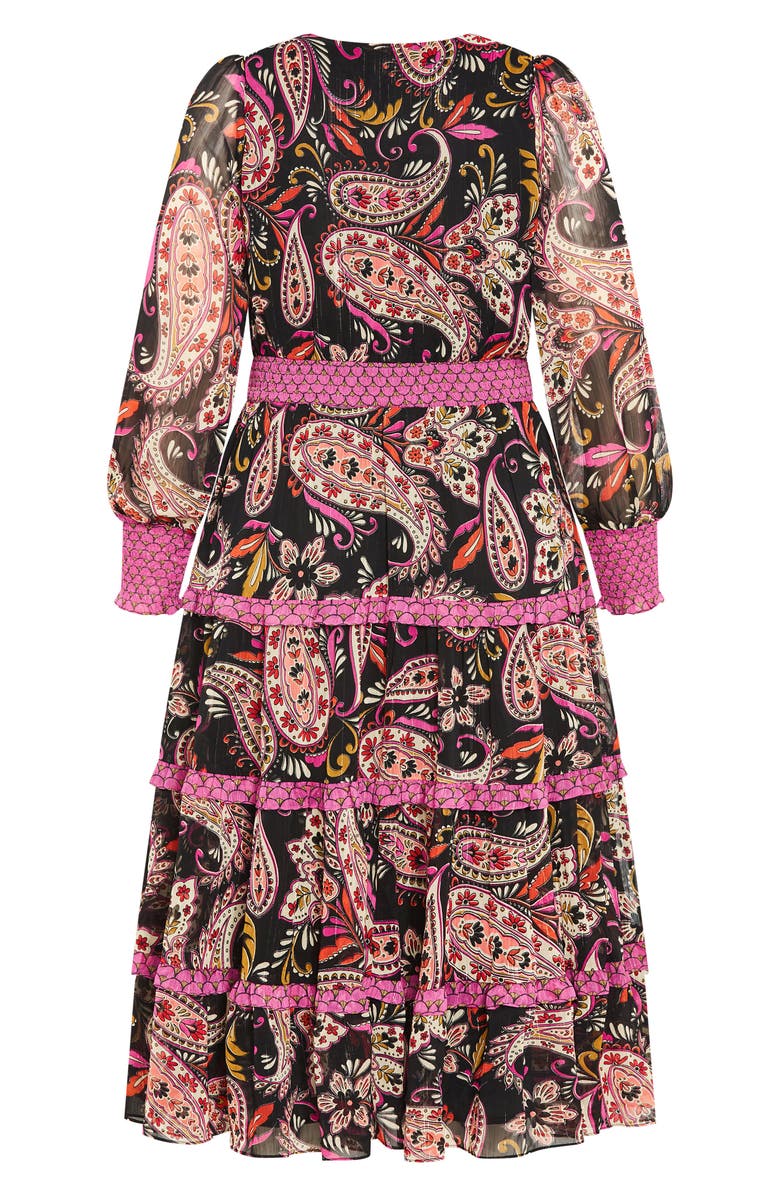 City Chic Gwendolyn Paisley Long Sleeve Tiered Midi Dress, Alternate, color, Paisley