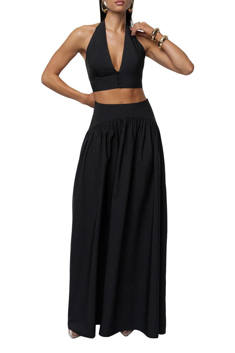 Haven Halter Crop Top & Maxi Skirt Set, Alternate, color, BLACK
