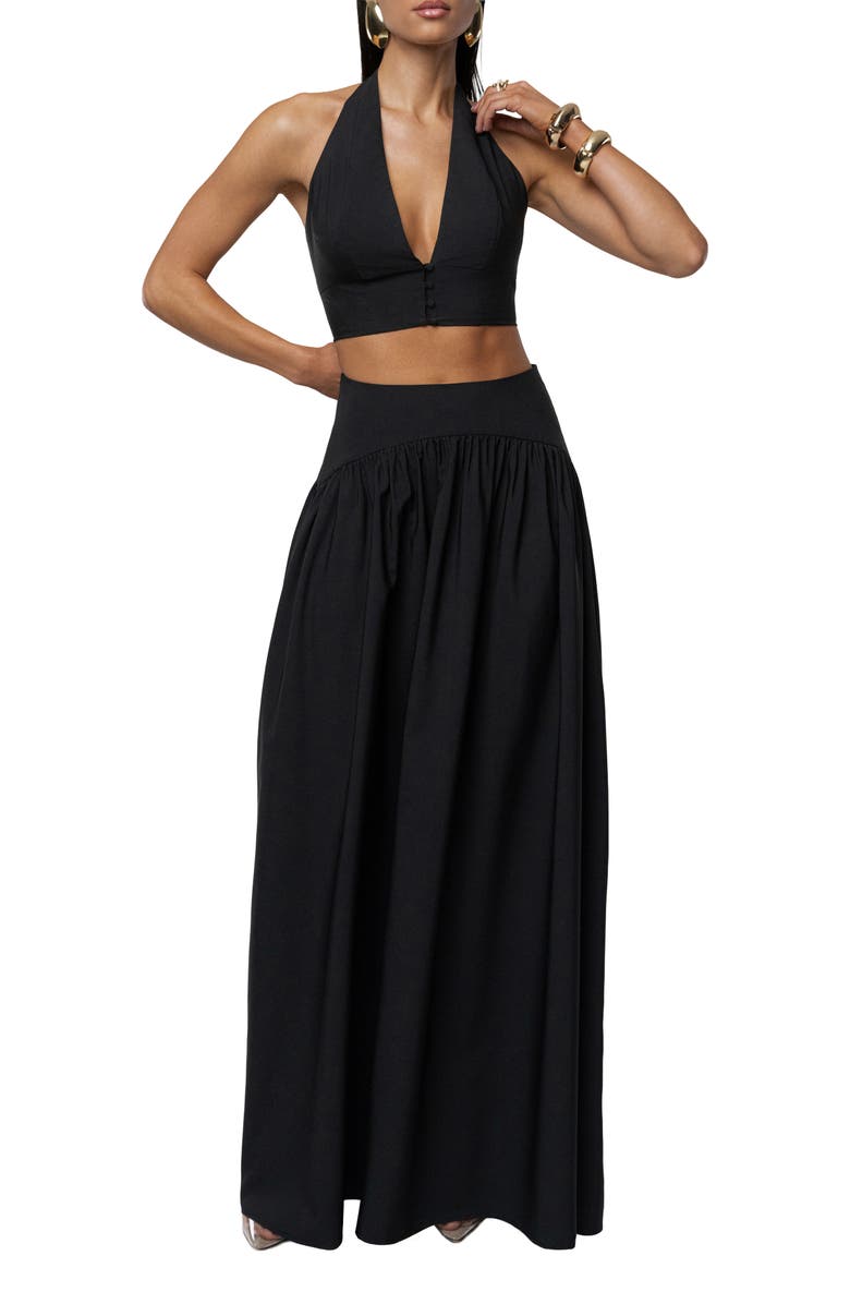JLUXLABEL Haven Halter Crop Top & Maxi Skirt Set, Alternate, color, Black