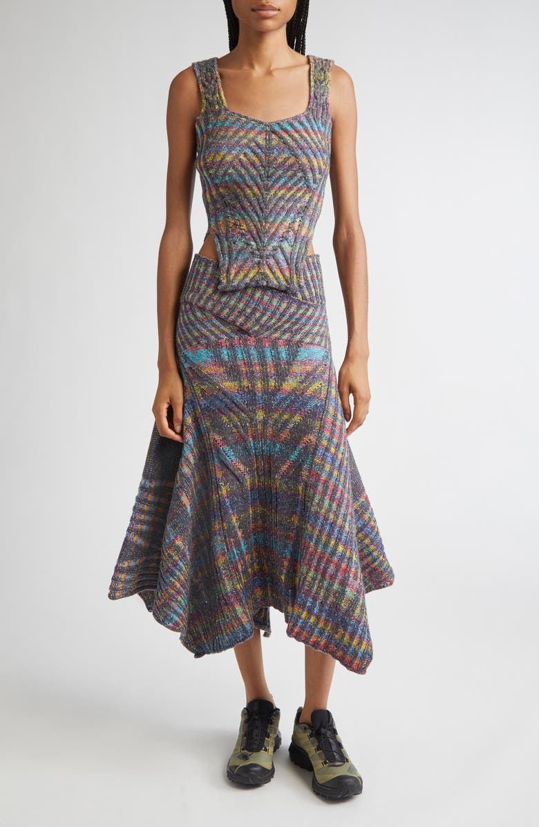 Paolina Russo Warrior Crossover Rib Wool Sweater Skirt, Alternate, color, Grey/ Rainbow