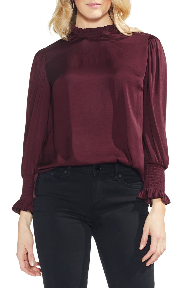 Vince Camuto Ruffle Neck Satin Blouse, Main, color,