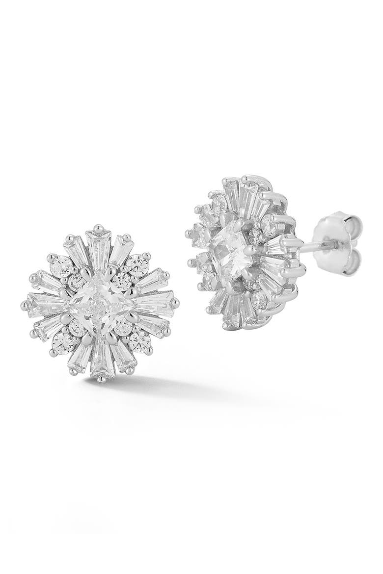 Cubic Zirconia Cluster Stud Earrings, Main, color, SILVER
