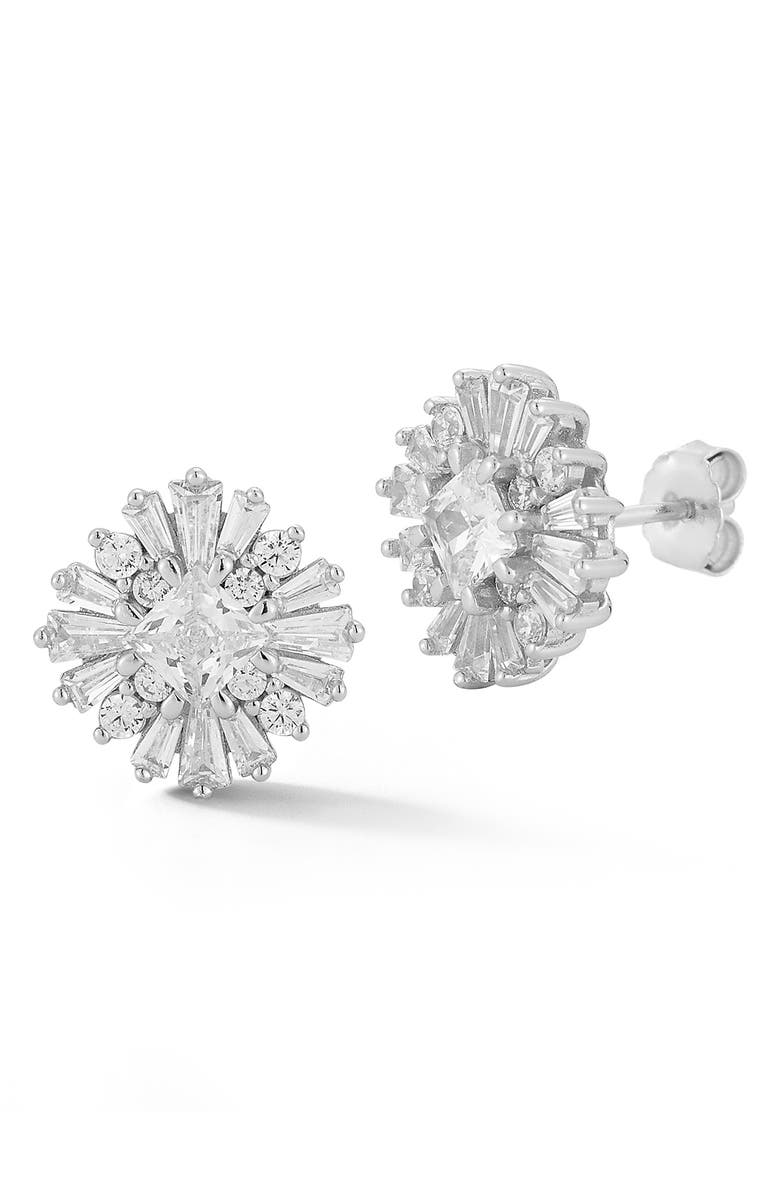 GLAZE JEWELRY Cubic Zirconia Cluster Stud Earrings, Main, color, Silver