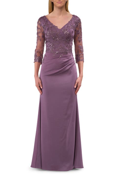 Long Mother of the Bride Dress with Beaded Lace Bodice
