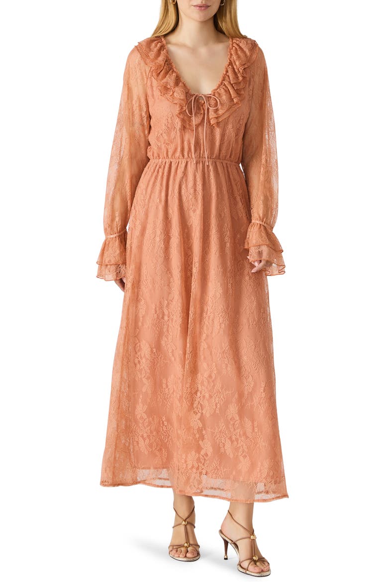 Rosabella Long Sleeve Lace Dress, Main, color, CLAY