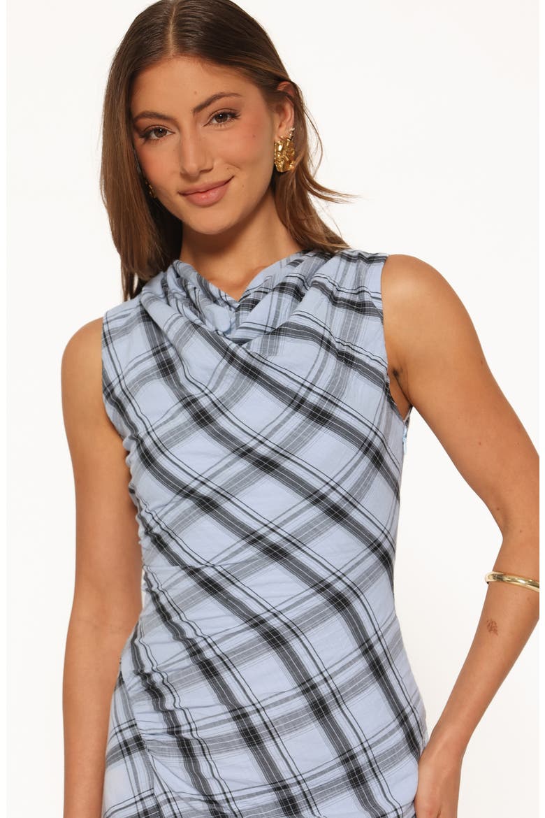 West Plaid Cowl Neck Midi Dress, Alternate, color, ICY BLUE PLAID