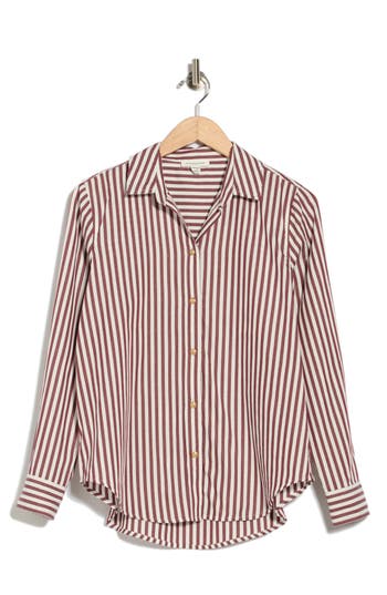 Beachlunchlounge Bentley Stripe Long Sleeve Cotton Button-up Shirt In New Raisin
