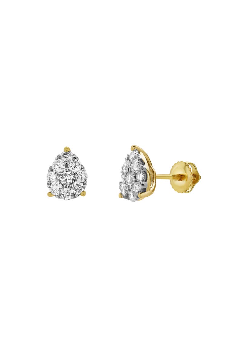 Poire 14K Yellow Gold Cluster Lab Grown Diamond Unisex Earrings - 0.72 Cts, Main, color, 14K Yellow Gold