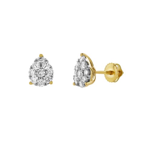 Poire 14K Yellow Gold Cluster Lab Grown Diamond Unisex Earrings - 0.72 Cts
