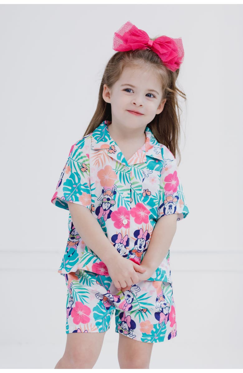 Disney Mickey Mouse & Friends Button-Down T-Shirt & Shorts Set, Alternate, color, Minnie Mouse Turquoise