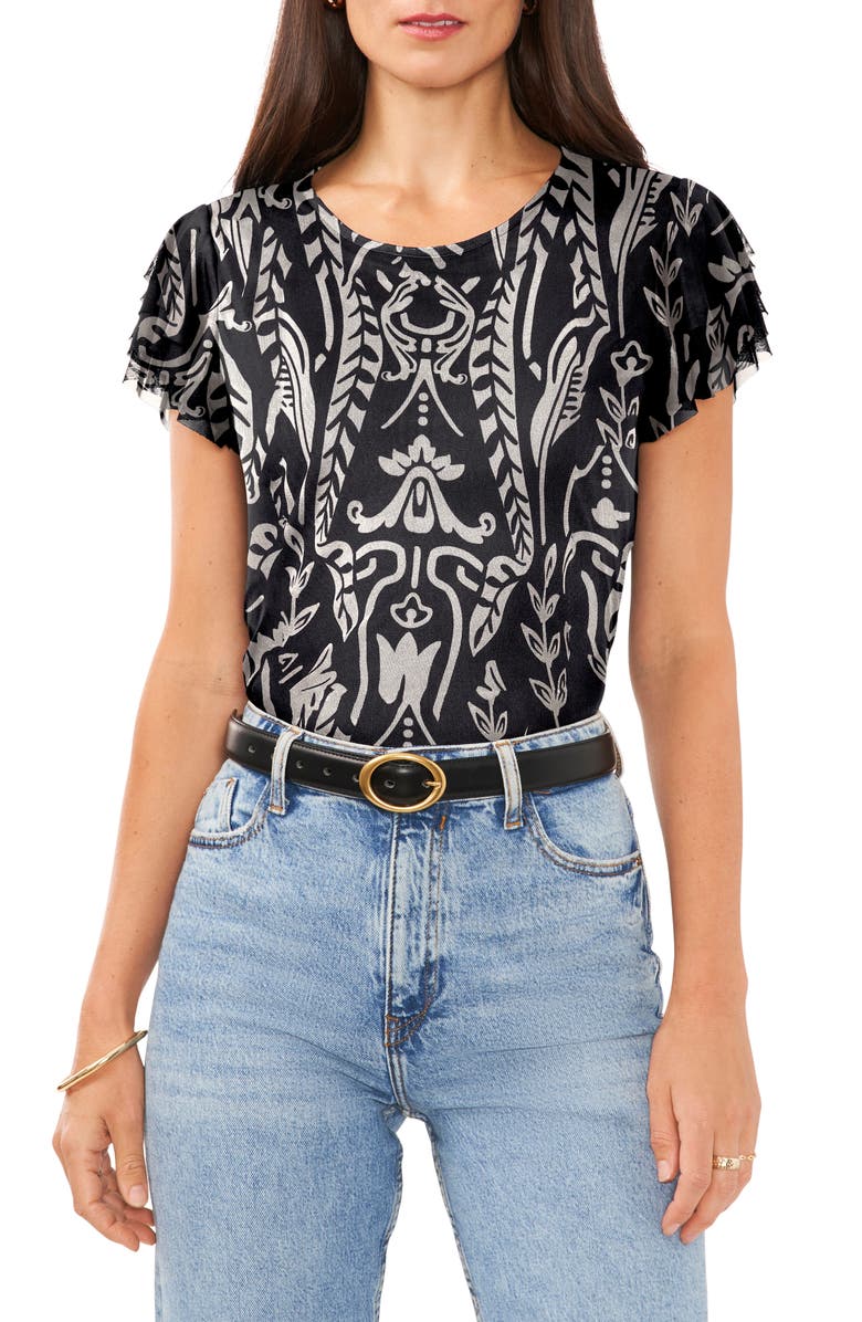 Vince Camuto Flutter Sleeve Mesh Top, Main, color, 