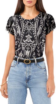 Vince Camuto Flutter Sleeve Mesh Top