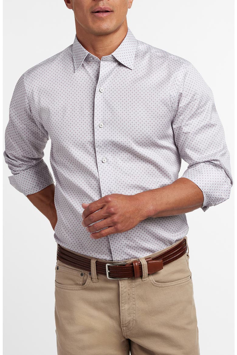 Neat Print Cotton Button-Up Shirt, Alternate, color, PEARL/ PINK
