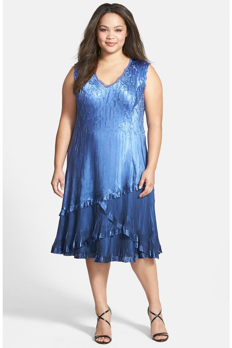 Tiered Chiffon & Charmeuse Dress with Jacket, Alternate, color, FREGATTA BLUE OMBRE
