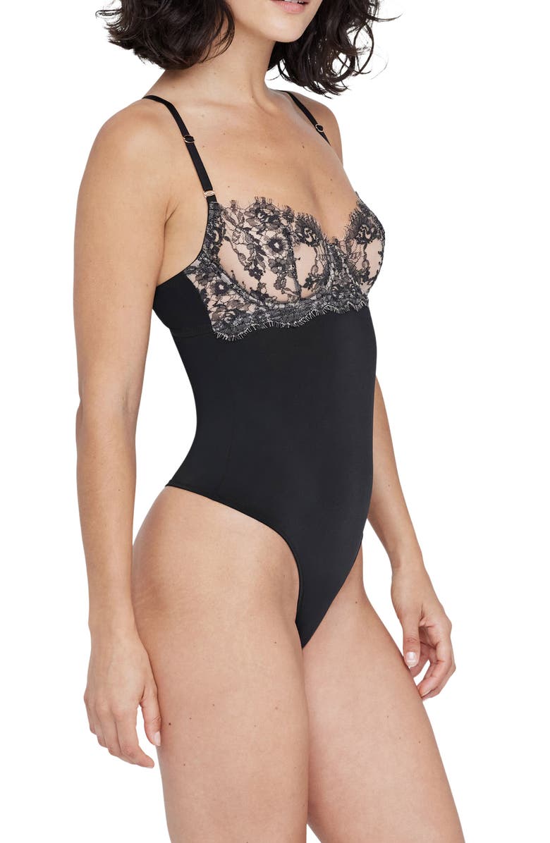 Skarlett Blue Entice Balconette Lace Bodysuit, Alternate, color, Black/Nylon