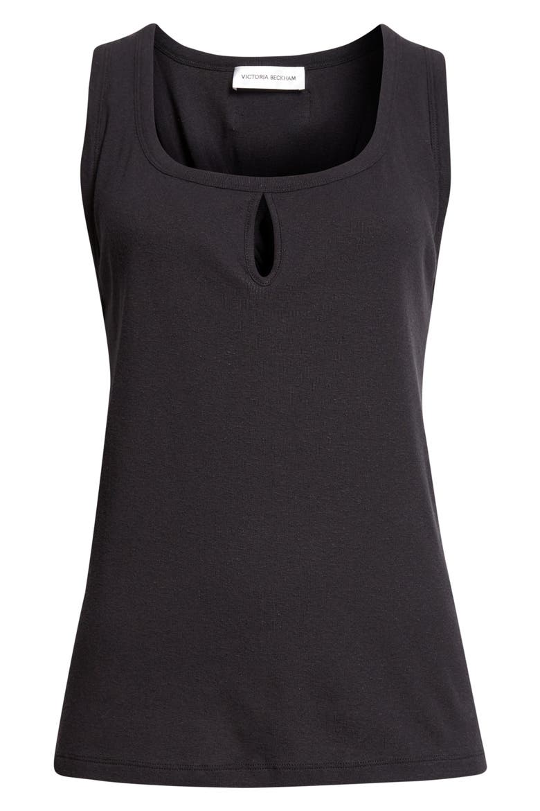 Split Cotton & Linen Jersey Tank, Alternate, color, BLACK