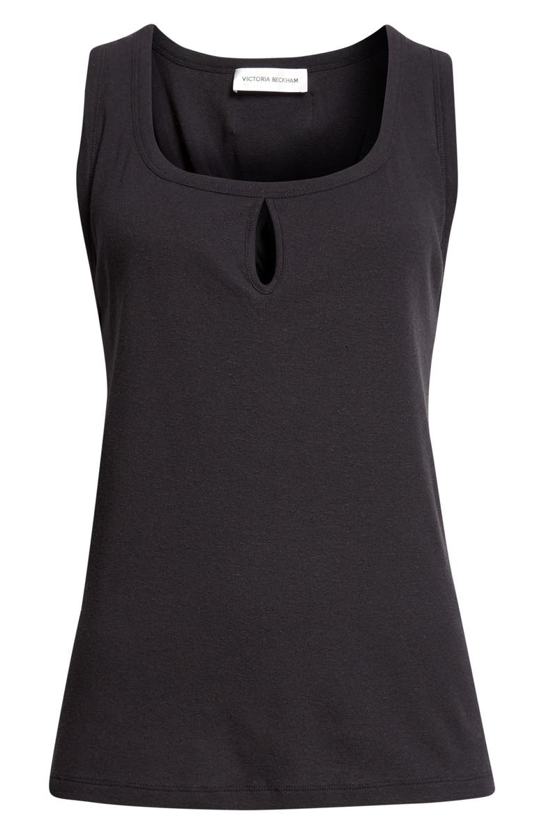 Victoria Beckham Split Cotton & Linen Jersey Tank, Alternate, color, Black